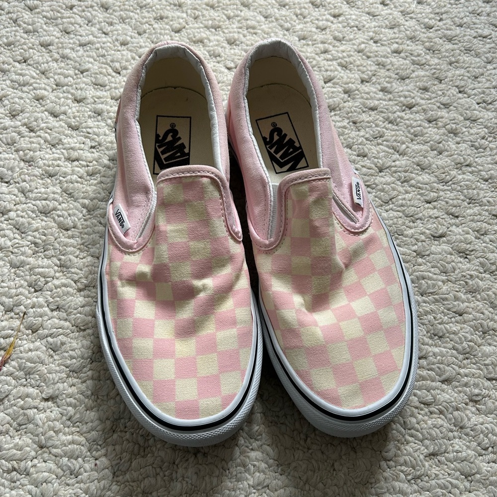 Vans Pink and White Checkered Slip-On Sneakers